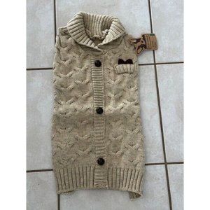 Dog Pup Crew Tan Beige Horseshoe Cable Knit Sweater XXL Buttons Collar Medium